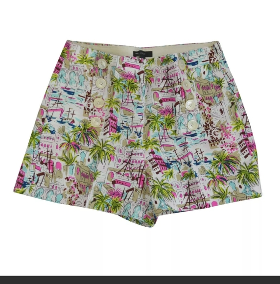NEW J. Crew Sz 10 Linen-Tencel sailor short harbor print high waist buttons - Picture 4 of 5